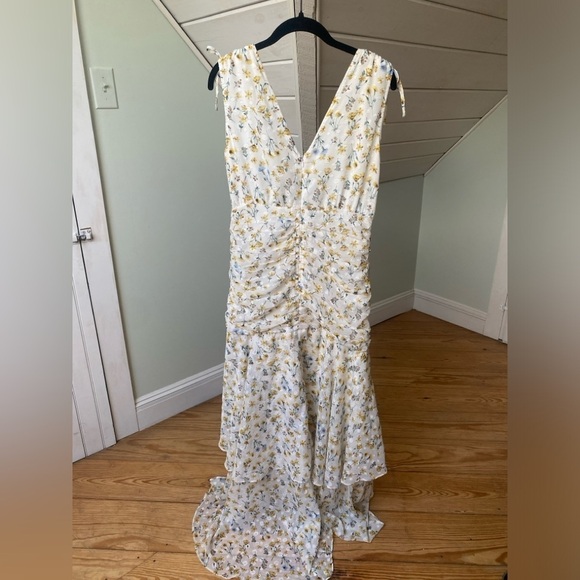 Fanco Becca Tiered Maxi Dress White | Yellow & Blue Floral | Large | High Low - Picture 9 of 16